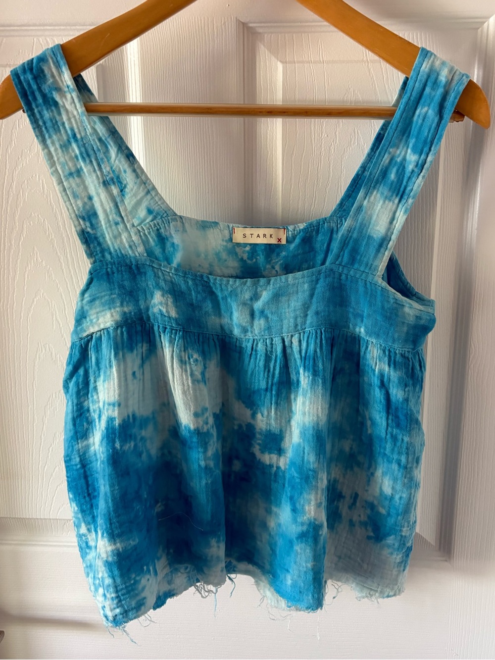 Stark X Blue White Tie Dye Swing Tank Top Raw Hem Size S